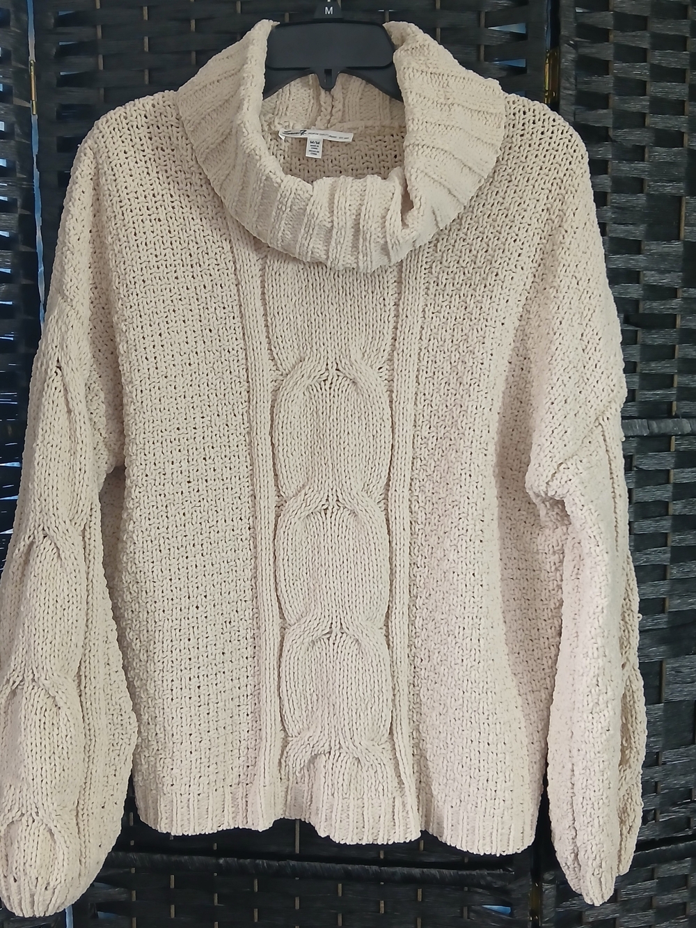 7 For All Mankind Cream Cable Knit Cowl Neck Sweater Womens SZ M